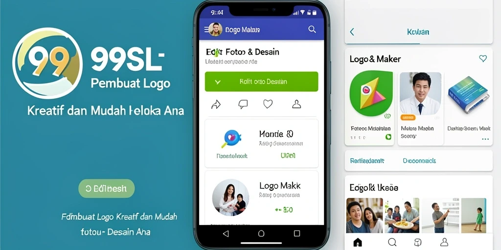 Screenshot aplikasi 99SL menampilkan antarmuka pembuat logo yang intuitif.