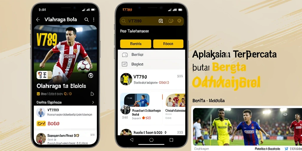 Antarmuka VT789 dengan berita dan statistik sepak bola.
