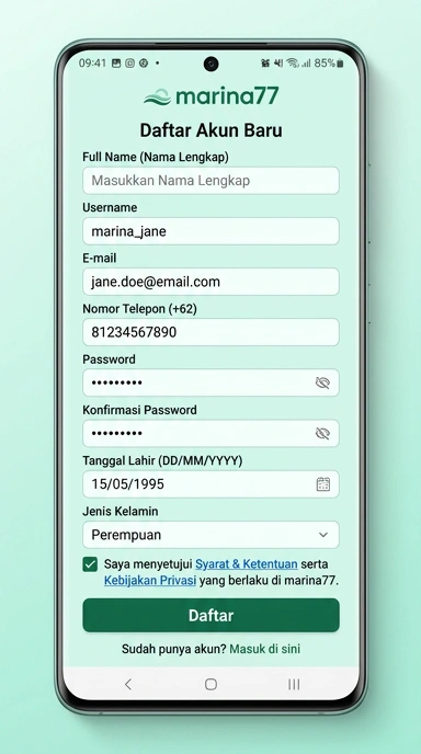 Registrasi Akun Baru Marina77 untuk Pengguna Android
